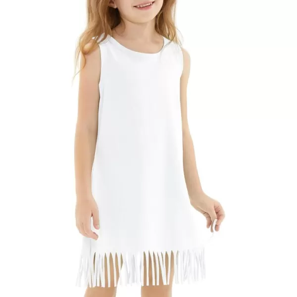 Noomelfish Girls Sleeveless Fringe Dress Cotton Summer Casual Sundress 312 YearsWhite