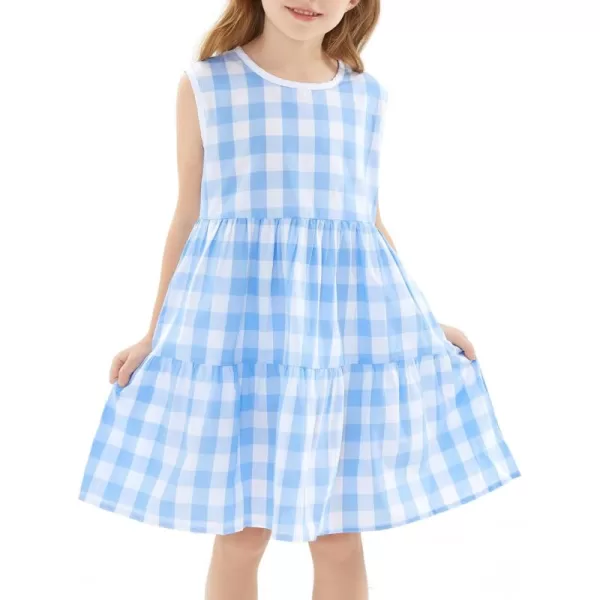 Noomelfish Girls Sleeveless Plaid Dress Casual Ruffle Tiered Sundress with Pockets 312 YearsBlue Check Gingham