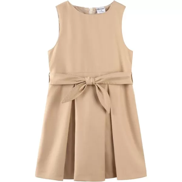 Noomelfish Girls Sleeveless School Uniform Jumper Dress with Belt 512 YearsKhaki