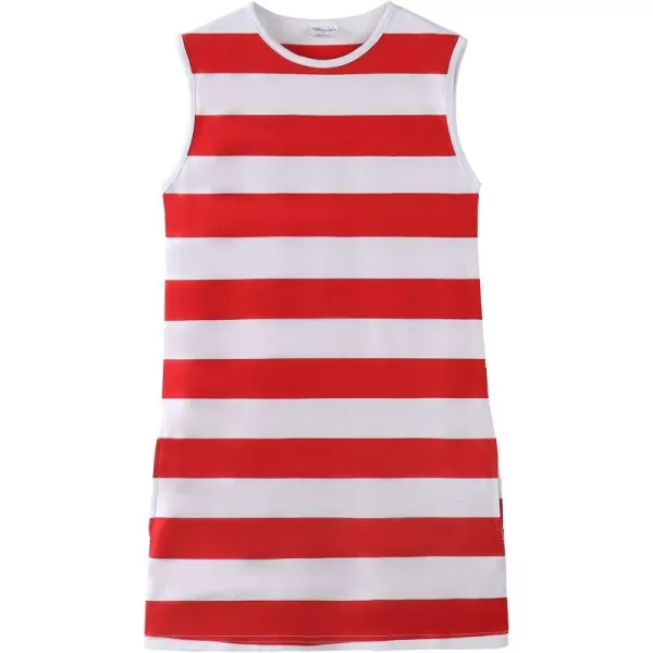 Noomelfish Girls Sleeveless Striped Dress Casual Cotton Tank Dresses with Pockets 312 YearsRed and White Stripe