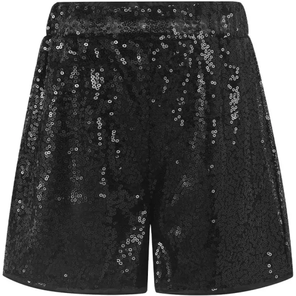 Noomelfish Girls Sparkly Sequin Shorts Elastic Waist Glitter Party Dance Short Pants 512 YearsBlack
