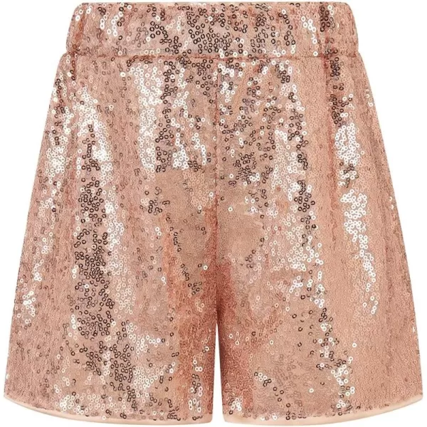 Noomelfish Girls Sparkly Sequin Shorts Elastic Waist Glitter Party Dance Short Pants 512 YearsChampagne