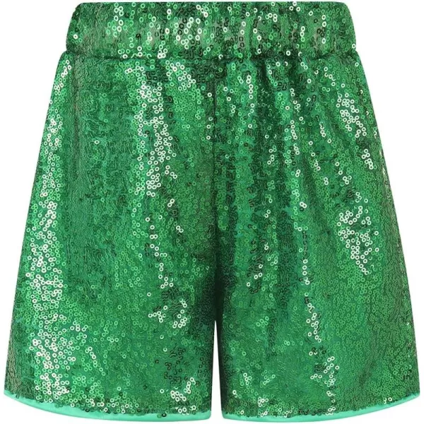 Noomelfish Girls Sparkly Sequin Shorts Elastic Waist Glitter Party Dance Short Pants 512 YearsGreen