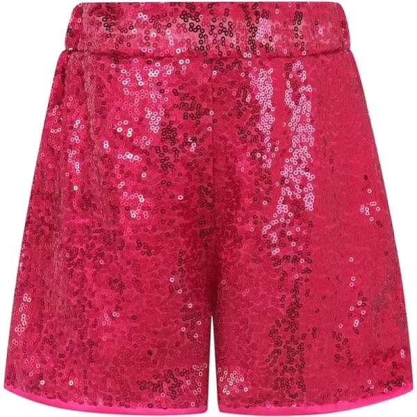 Noomelfish Girls Sparkly Sequin Shorts Elastic Waist Glitter Party Dance Short Pants 512 YearsHot Pink