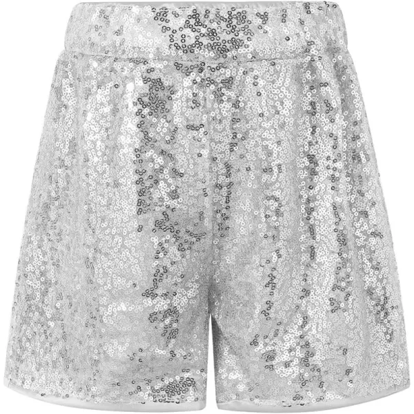 Noomelfish Girls Sparkly Sequin Shorts Elastic Waist Glitter Party Dance Short Pants 512 YearsSilver White