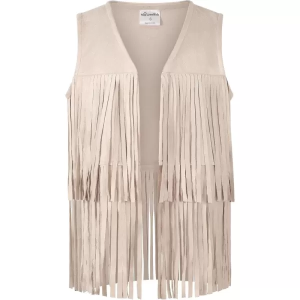 Noomelfish Girls Suede Fringe Vest Sleeveless Boho Tassels Jacket Cardigan 512 YearsBeige