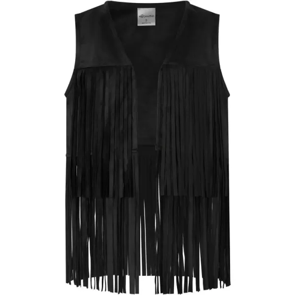 Noomelfish Girls Suede Fringe Vest Sleeveless Boho Tassels Jacket Cardigan 512 YearsBlack