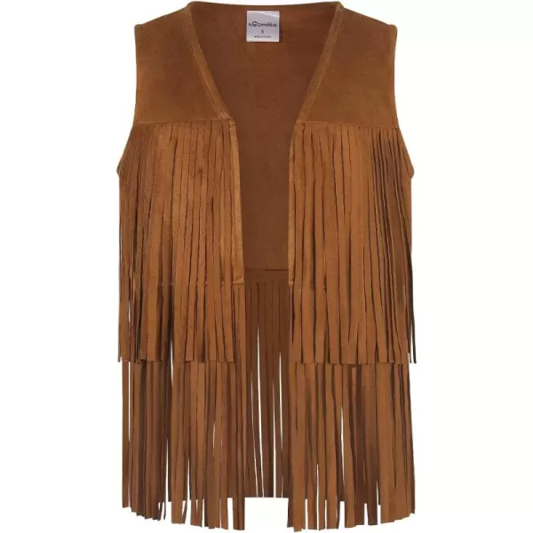 Noomelfish Girls Suede Fringe Vest Sleeveless Boho Tassels Jacket Cardigan 512 YearsBrown