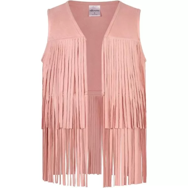 Noomelfish Girls Suede Fringe Vest Sleeveless Boho Tassels Jacket Cardigan 512 YearsLight Pink