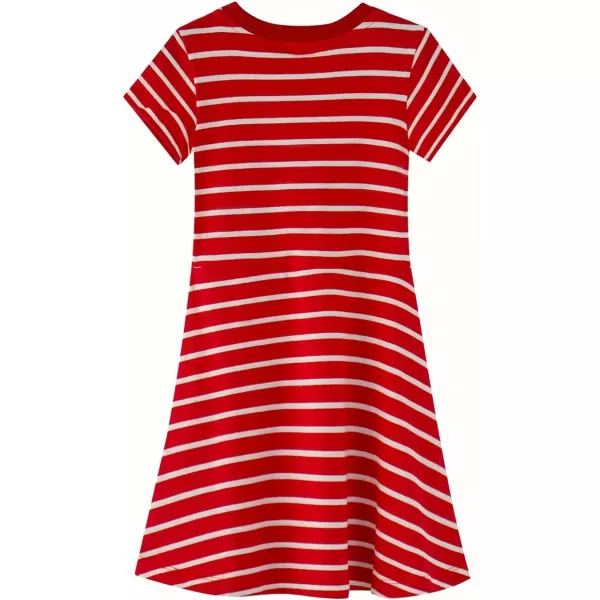 Noomelfish Girls Striped Knit Pleat Dress Short Sleeve Skater Dresses with Chest Pocket RedWhite Stripe Size 56 Years