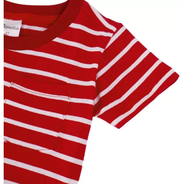 Noomelfish Girls Striped Knit Pleat Dress Short Sleeve Skater Dresses with Chest Pocket RedWhite Stripe Size 56 Years