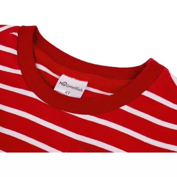 Noomelfish Girls Striped Knit Pleat Dress Short Sleeve Skater Dresses with Chest Pocket RedWhite Stripe Size 56 Years