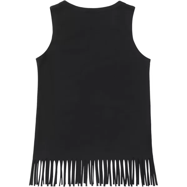Noomelfish Girls Fringe Tank Tops Cotton Summer Sleeveless Shirts 512 YearsBlack