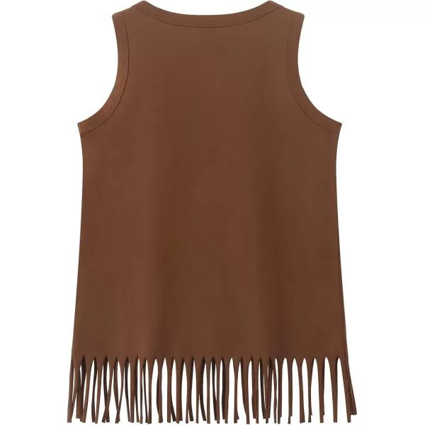 Noomelfish Girls Fringe Tank Tops Cotton Summer Sleeveless Shirts 512 YearsBrown