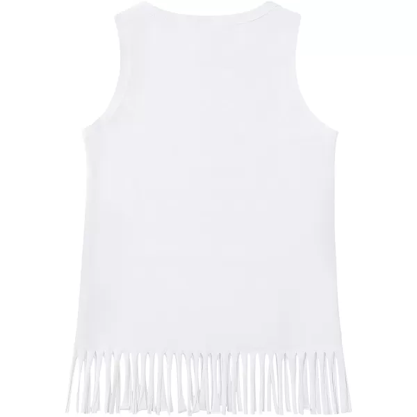 Noomelfish Girls Fringe Tank Tops Cotton Summer Sleeveless Shirts 512 YearsWhite