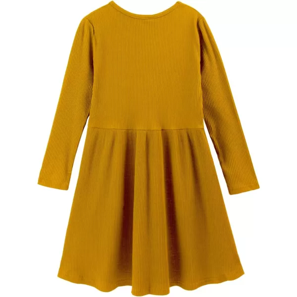 Noomelfish Girls Long Sleeve Ribbed knit Dress Solid Color Casual Pocket Dresses Mustard Size 56 Years