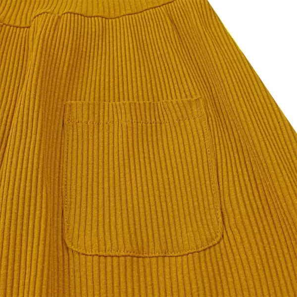 Noomelfish Girls Long Sleeve Ribbed knit Dress Solid Color Casual Pocket Dresses Mustard Size 56 Years