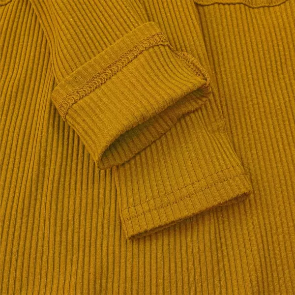 Noomelfish Girls Long Sleeve Ribbed knit Dress Solid Color Casual Pocket Dresses Mustard Size 56 Years