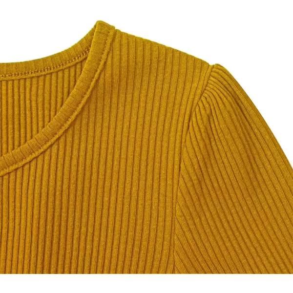 Noomelfish Girls Long Sleeve Ribbed knit Dress Solid Color Casual Pocket Dresses Mustard Size 56 Years