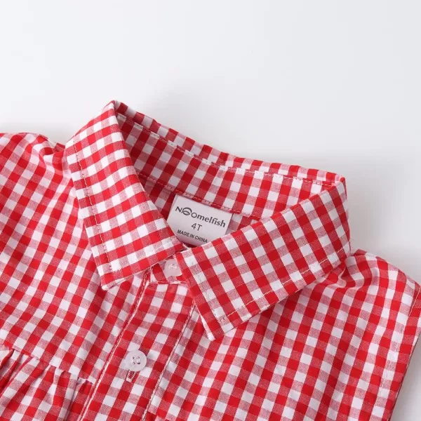 Noomelfish Girls Plaid Ruffle Cold Shoulder Top Blouse Short Sleeve Button Down Shirts Red Gingham Size 56 Years