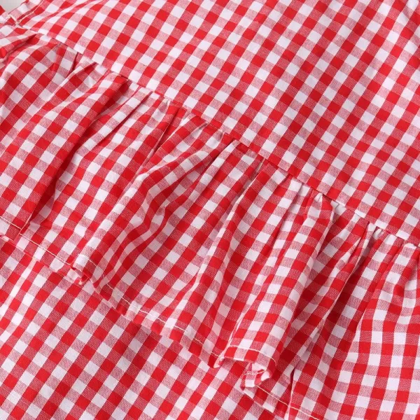 Noomelfish Girls Plaid Ruffle Cold Shoulder Top Blouse Short Sleeve Button Down Shirts Red Gingham Size 56 Years