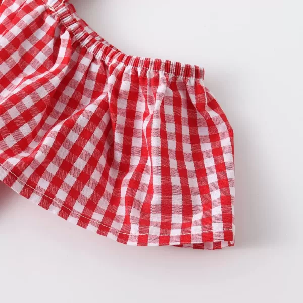 Noomelfish Girls Plaid Ruffle Cold Shoulder Top Blouse Short Sleeve Button Down Shirts Red Gingham Size 56 Years