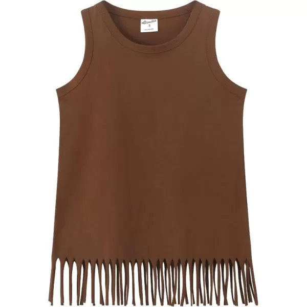 Noomelfish Girls Fringe Tank Tops Cotton Summer Sleeveless Shirts 512 YearsBrown