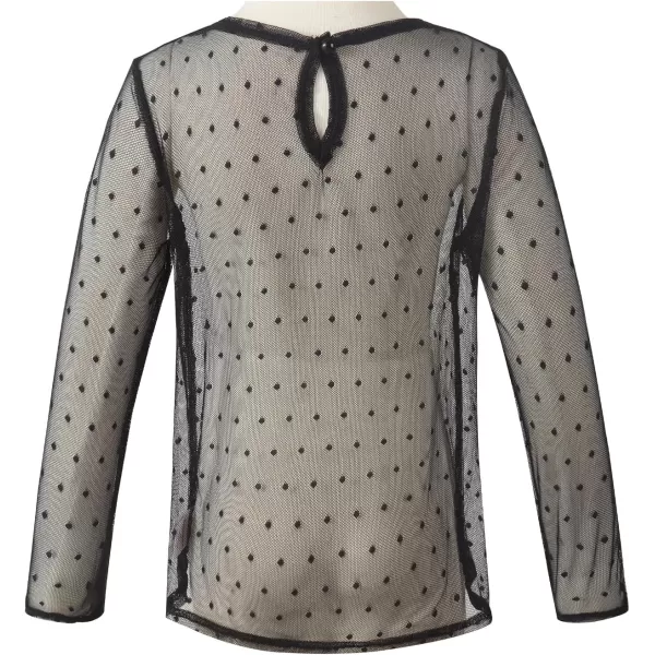 Noomelfish Girls Lace Long Sleeve Layering Tops Sheer Mesh Tee Shirts Blouse 512 YearsDot Black