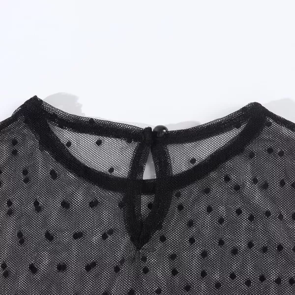 Noomelfish Girls Lace Long Sleeve Layering Tops Sheer Mesh Tee Shirts Blouse 512 YearsDot Black