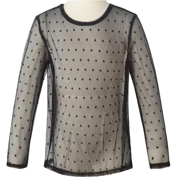Noomelfish Girls Lace Long Sleeve Layering Tops Sheer Mesh Tee Shirts Blouse 512 YearsDot Black