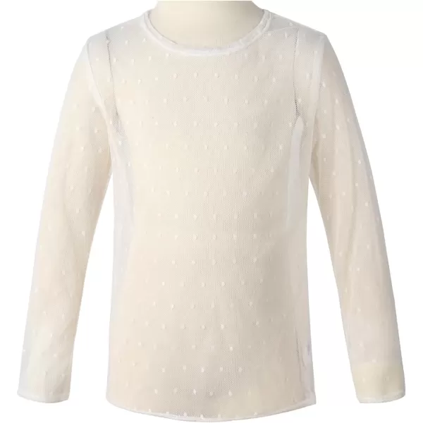 Noomelfish Girls Lace Long Sleeve Layering Tops Sheer Mesh Tee Shirts Blouse 512 YearsDot White