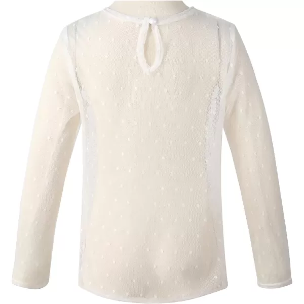 Noomelfish Girls Lace Long Sleeve Layering Tops Sheer Mesh Tee Shirts Blouse 512 YearsDot White