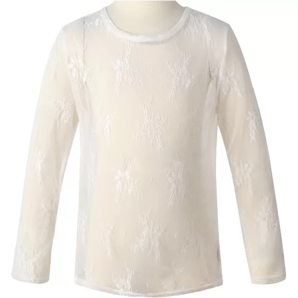 Noomelfish Girls Lace Long Sleeve Layering Tops Sheer Mesh Tee Shirts Blouse 512 YearsFloral White
