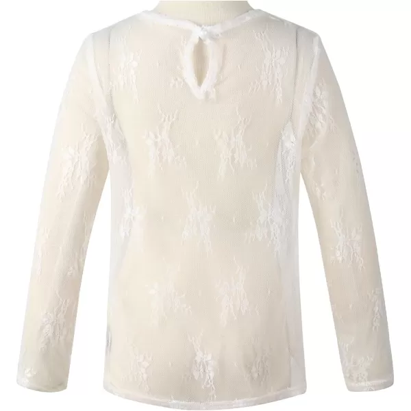 Noomelfish Girls Lace Long Sleeve Layering Tops Sheer Mesh Tee Shirts Blouse 512 YearsFloral White