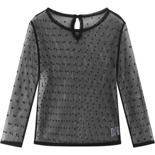 Noomelfish Girls Lace Long Sleeve Layering Tops Sheer Mesh Tee Shirts Blouse 512 YearsDot Black