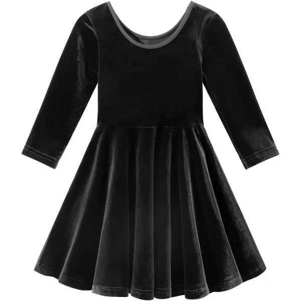 Noomelfish Girls 34 Sleeve Velvet Twirly Dress Casual Skater Dresses with Pockets 412 YearsBlack