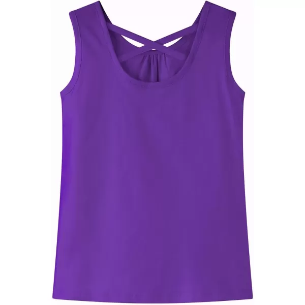 Noomelfish Girls Criss Cross Back Tank Tops Soft Jersey Cotton sleeveless shirts 312 YearsPurple