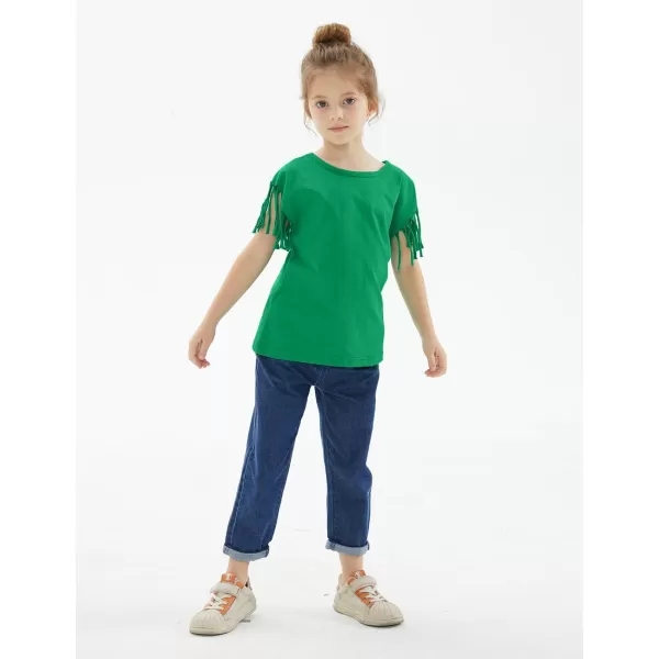 Noomelfish Girls Fringe Sleeve TShirts Tassel Casual Summer Tee Tops 512 YearsGreen
