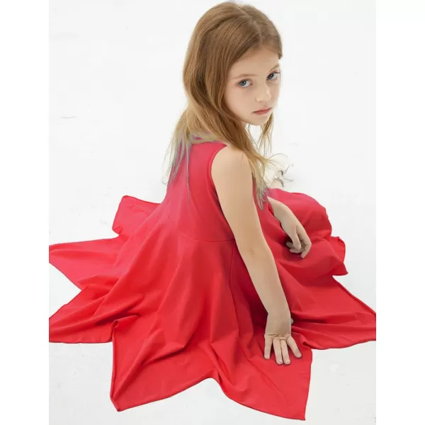 Noomelfish Girls Handkerchief Hem Twirl Dress Summer Cotton Sleeveless Skater Sundress 312 YearsRed