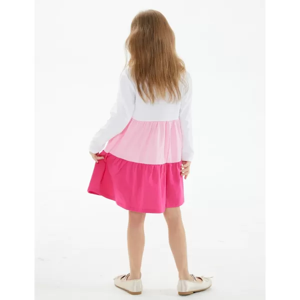 Noomelfish Girls Long Sleeve Tiered Dress Loose Flowy Ruffle Swing Dresses with Pockets 412 YearsColorblock Pink