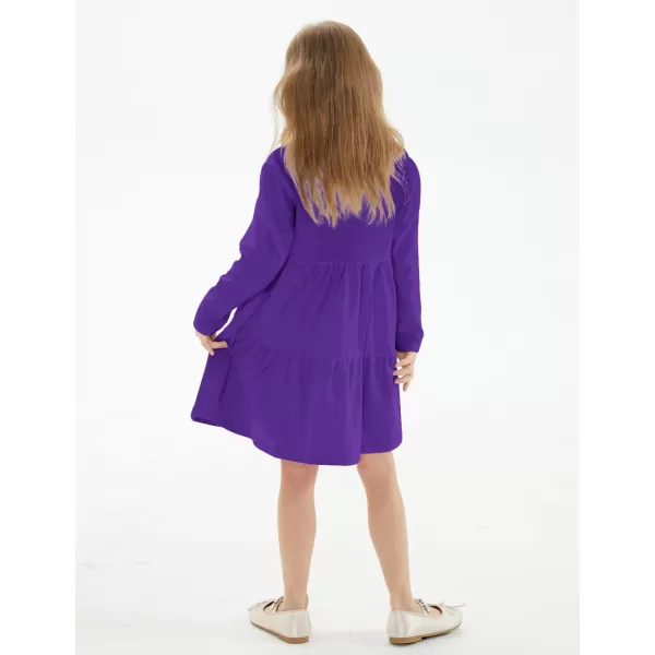 Noomelfish Girls Long Sleeve Tiered Dress Loose Flowy Ruffle Swing Dresses with Pockets 412 YearsPurple