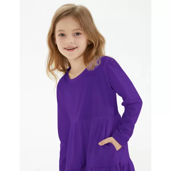 Noomelfish Girls Long Sleeve Tiered Dress Loose Flowy Ruffle Swing Dresses with Pockets 412 YearsPurple