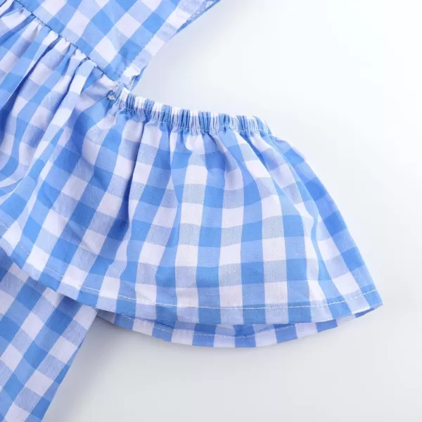 Noomelfish Girls Ruffle Cold Shoulder Top Blouse Short Sleeve Button Down Shirts 412 YearsBlue Gingham