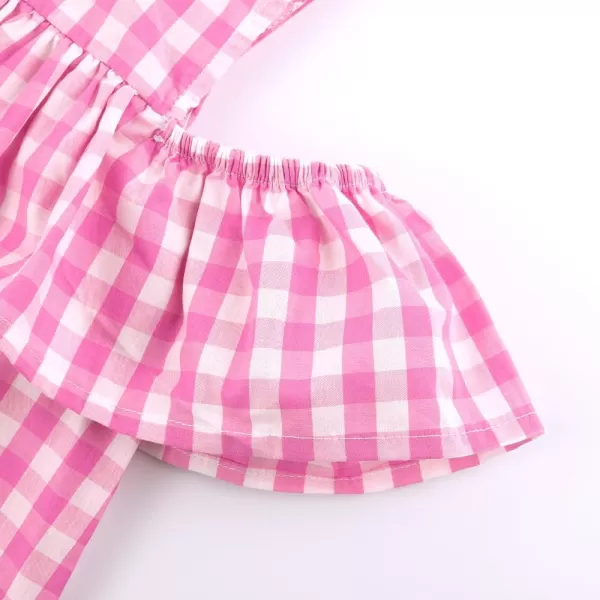 Noomelfish Girls Ruffle Cold Shoulder Top Blouse Short Sleeve Button Down Shirts 412 YearsPink Gingham