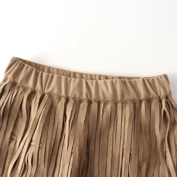 Noomelfish Girls Suede Fringe Skirt Boho Tassel Layered Ruffle Skirt 512 YearsKhaki