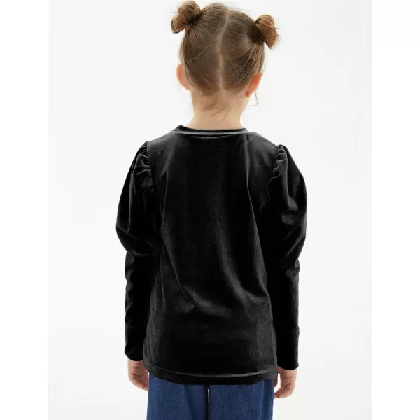 Noomelfish Girls Velvet Puff Long Sleeve Shirt Casual Solid Pleated Blouse Tops 512 YearsBlack