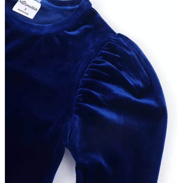 Noomelfish Girls Velvet Puff Long Sleeve Shirt Casual Solid Pleated Blouse Tops 512 YearsRoyal Blue