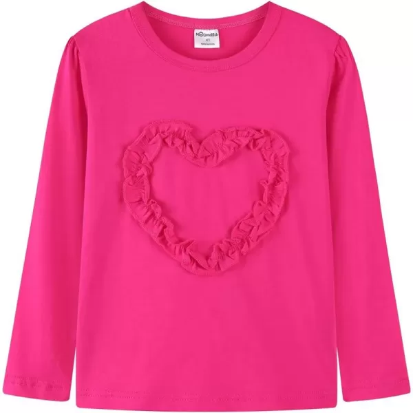 Noomelfish Girls Ruffle Heart TShirts Cute Long Sleeve Tee Tops 412 YearsHot Pink