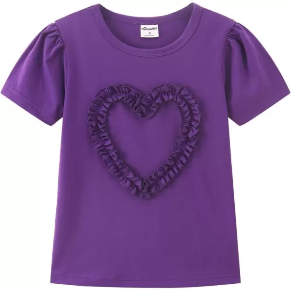 Noomelfish Girls Ruffle Heart TShirts Cute Short Sleeve Tee Tops 312 YearsPurple