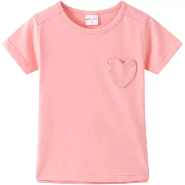 Noomelfish Girls Short Sleeve Heart Pocket Tshirts Casual Cotton Tee Tops Blouse 512 YearsPink